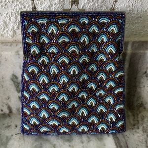 Vintage Beaded Inge Christopher peacock feather motif bag